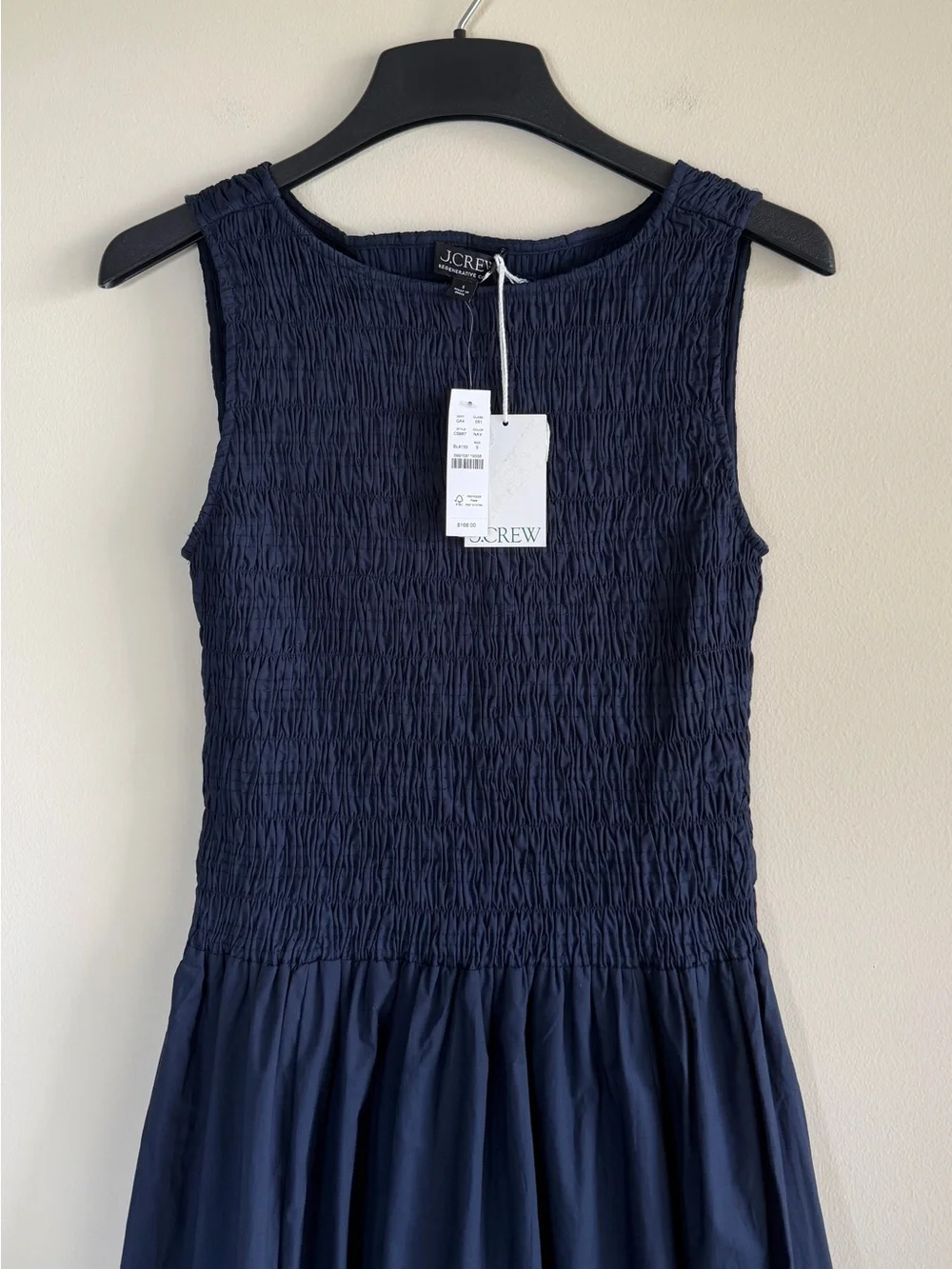 J.Crew Lina Smocked Midi Dress Navy Cotton Sleeveless NWT Size Small